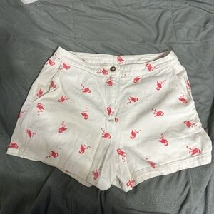 Women's White Flamingo Print Shorts